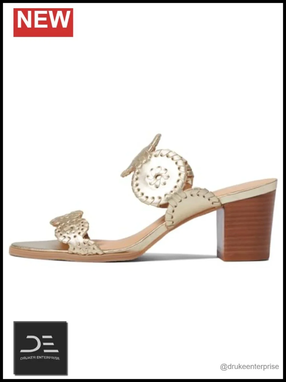 Women's Leather Block Heel Mule Sandals Pull-On Double Strap